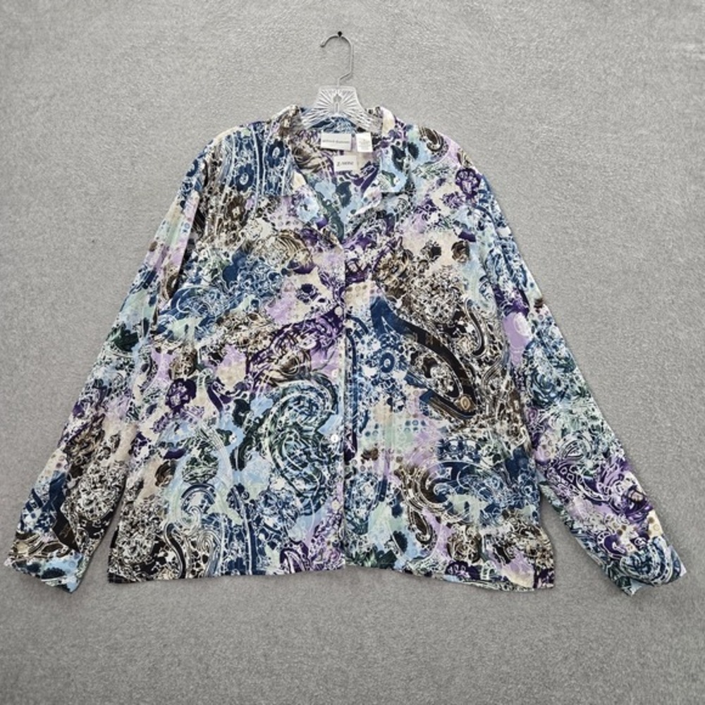 Alfred Dunner Women Button Up Shirt 18 Multicolor Paisley Collared